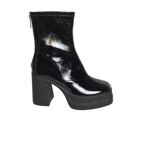 Free People Women Platform Chunky Heel Bootie  Sz36 Black Patent Club Moto Shiny - Picture 2 of 9